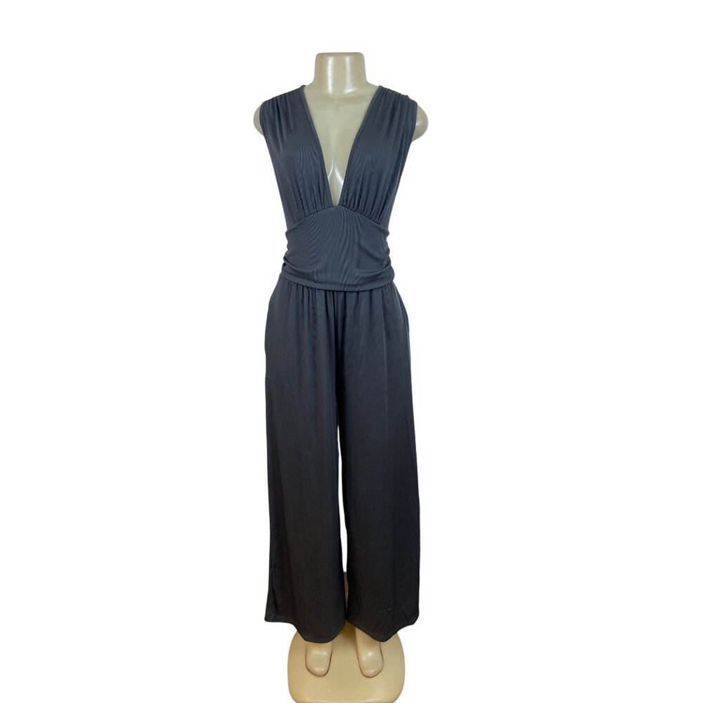 Yozy Womens Gray Sleeveless Jumpsuit Polyester Blend V-Neck Size 12/ XL - New